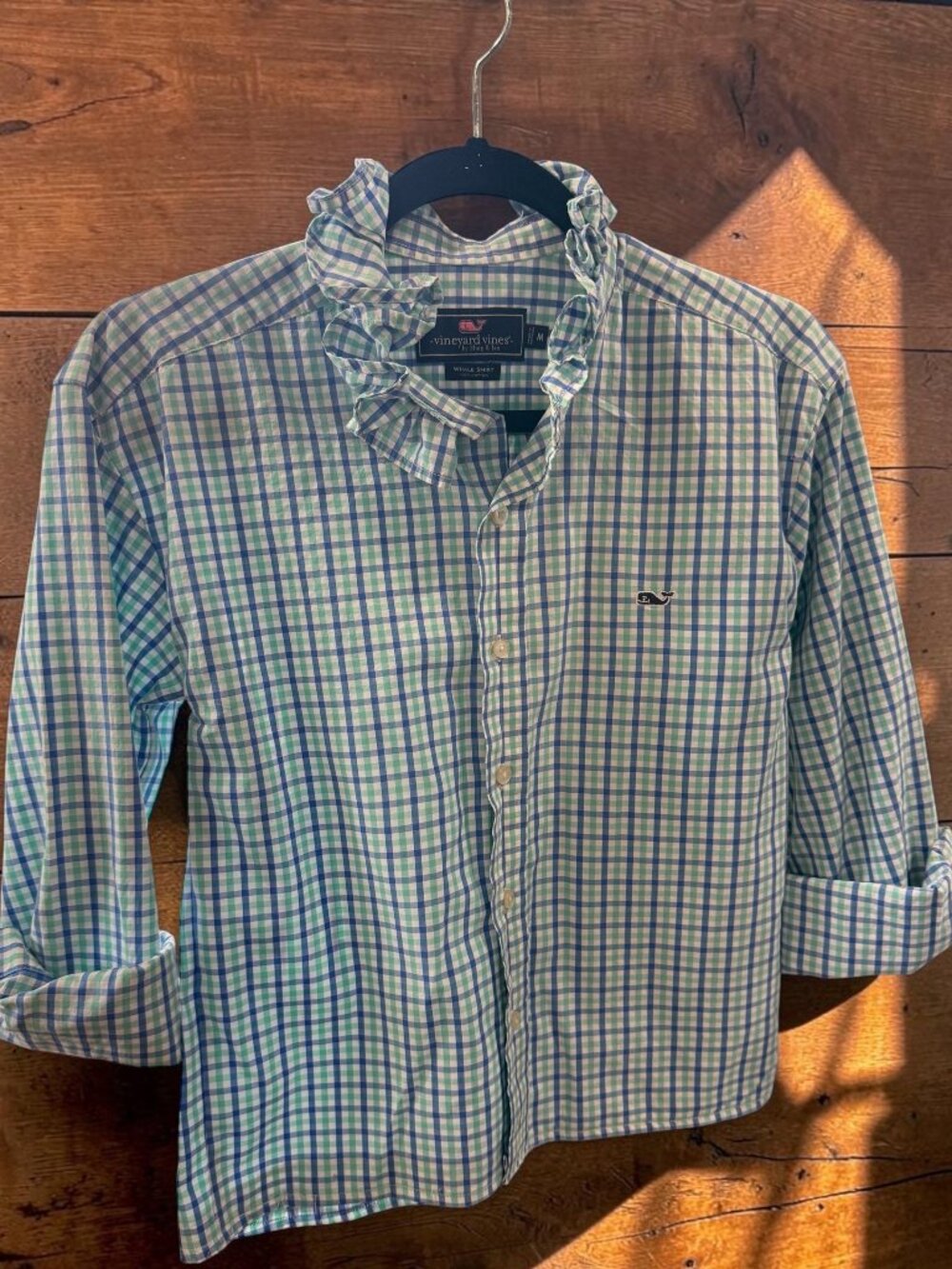 VINEYARD VINES blue/Green Check Upcycled  Repurposed One-of-Kind Shirt